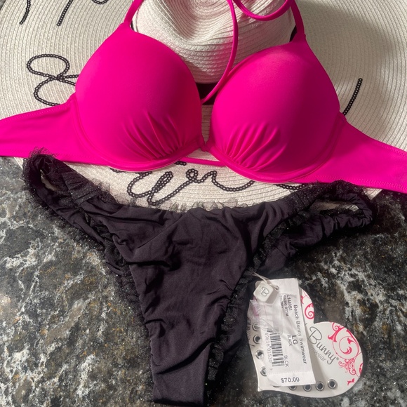 NWOT 34A bikini bombshell lotus pink and L beach bunny tulle bottoms - Picture 10 of 13